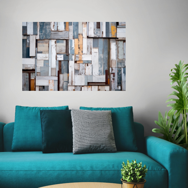 Verweerd Hout Mozaïek in Monochroom canvas met baklijst
