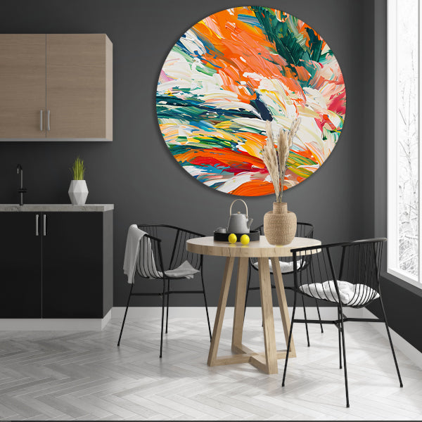 Kleurrijke abstracte bloemen met dynamische tinten aluminium muurcirkel