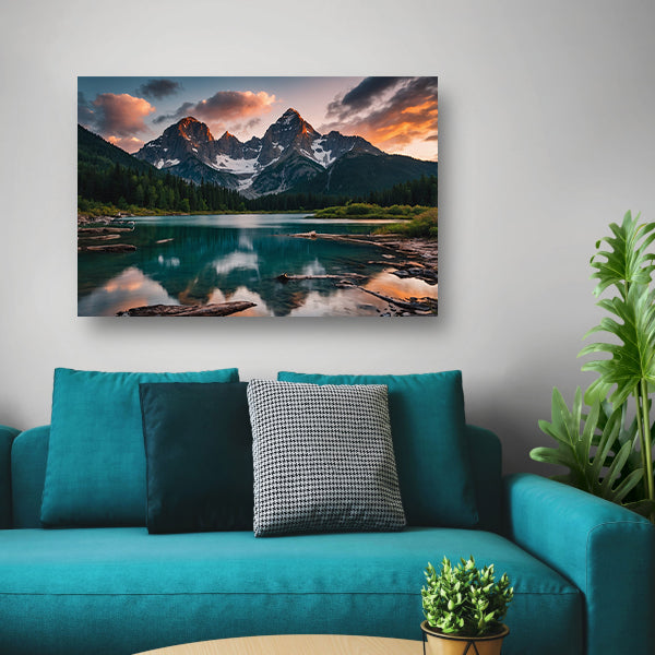 Adembenemend Berglandschap met Spiegelend Meer poster