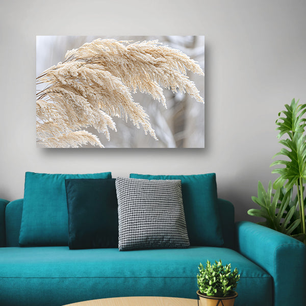 Bevroren grasstelen met winterse ijskristallen poster