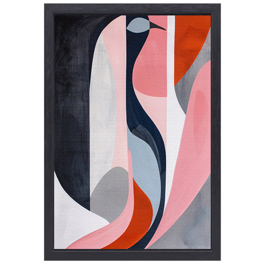 Abstract minimalistisch kunstwerk met kleurrijke vogel canvas met baklijst