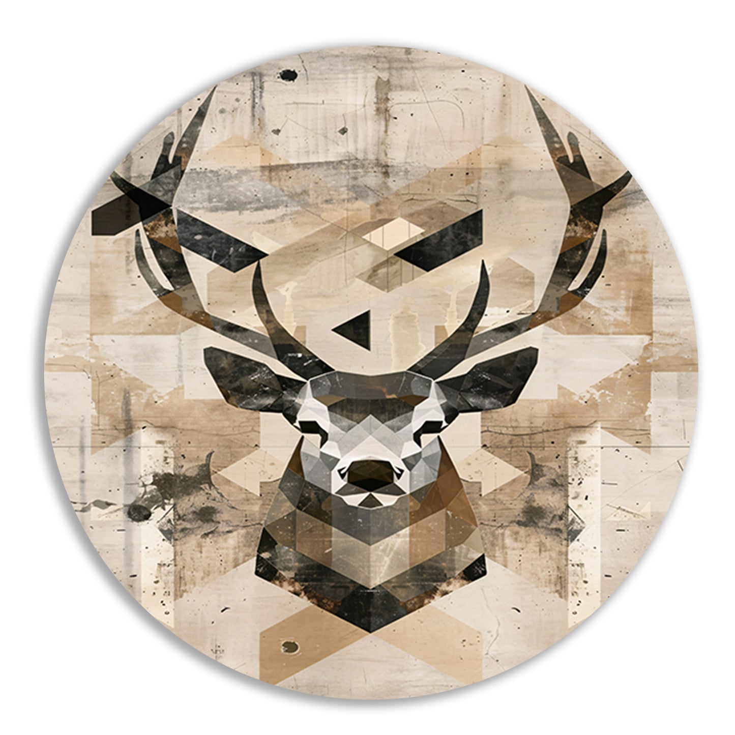 Geometrische Sepia Hertenkop in Minimalistische Stijl forex muurcirkel