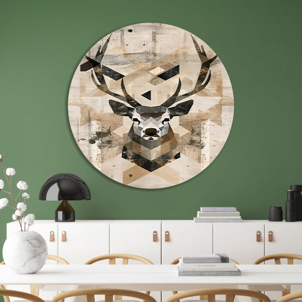 Geometrische Sepia Hertenkop in Minimalistische Stijl forex muurcirkel