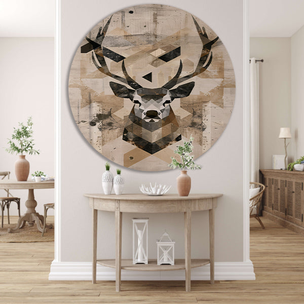 Geometrische Sepia Hertenkop in Minimalistische Stijl forex muurcirkel