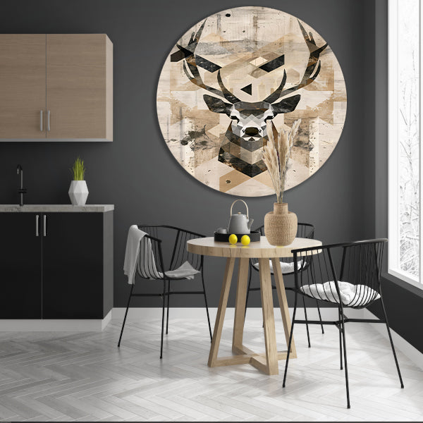Geometrische Sepia Hertenkop in Minimalistische Stijl forex muurcirkel