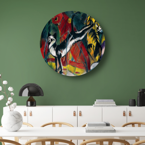 Drie Katten - Franz Marc aluminium muurcirkel