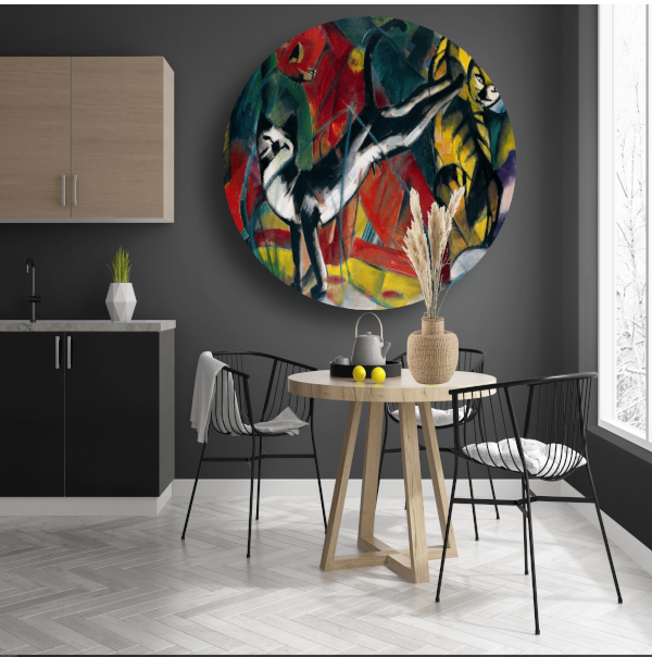 Drie Katten - Franz Marc aluminium muurcirkel