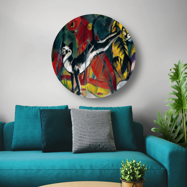 Drie Katten - Franz Marc aluminium muurcirkel