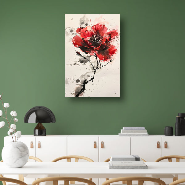 Abstracte aquarel schilderij van een rode bloem canvas