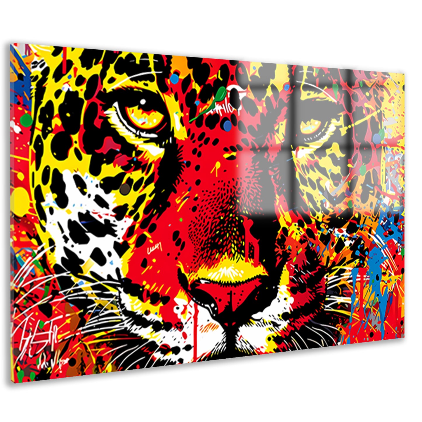 Dynamisch en kleurrijk portret van een jaguar acrylglas