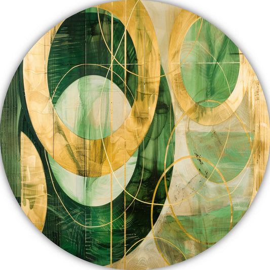 Abstracte gouden en groene geometrie aluminium muurcirkel