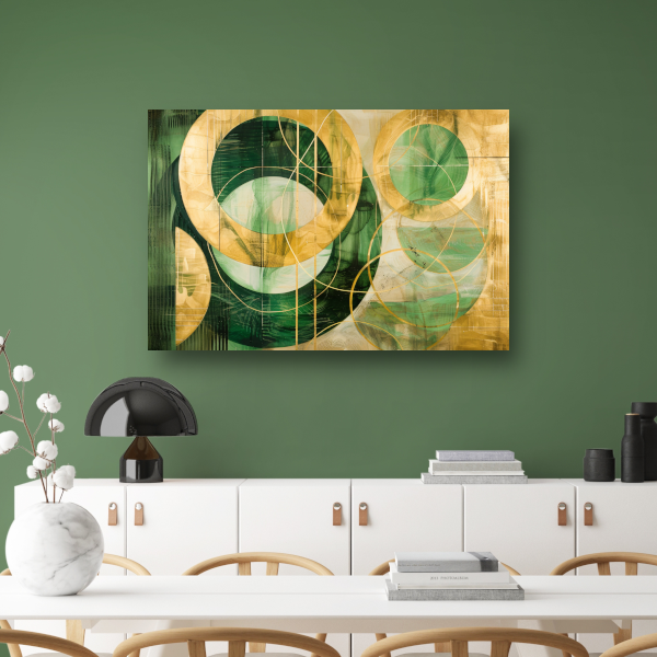 Abstracte gouden en groene geometrie poster