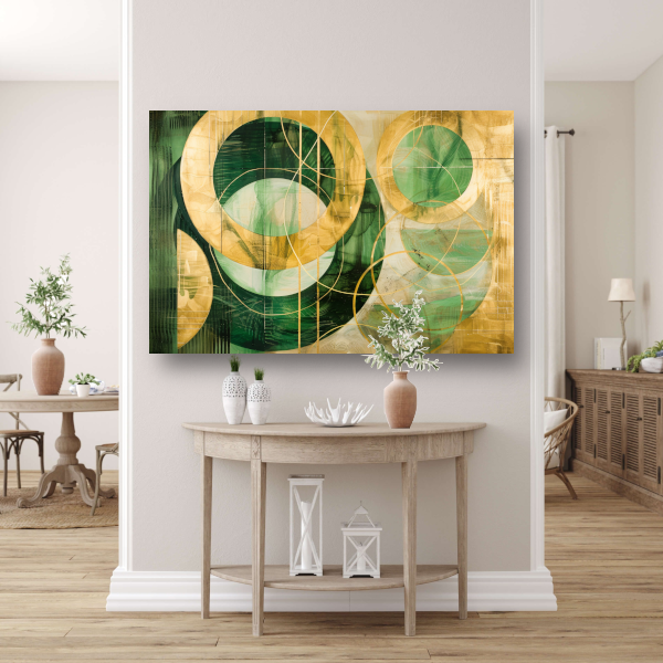 Abstracte gouden en groene geometrie poster