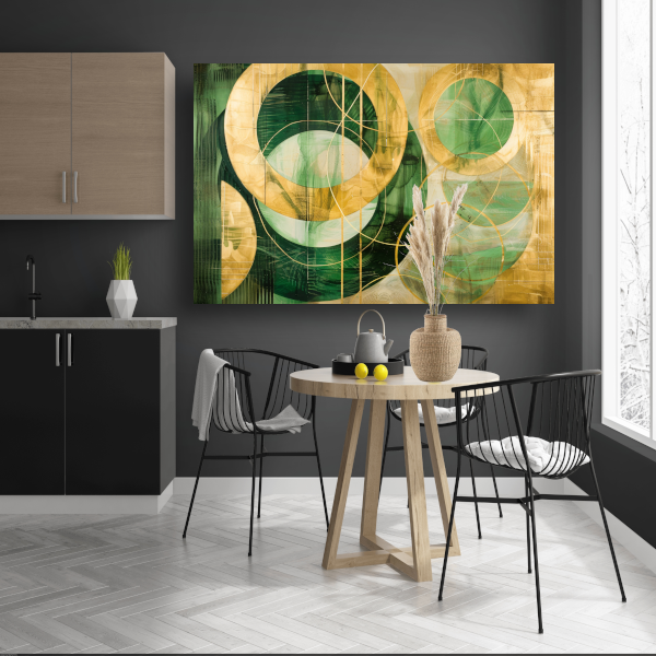 Abstracte gouden en groene geometrie poster