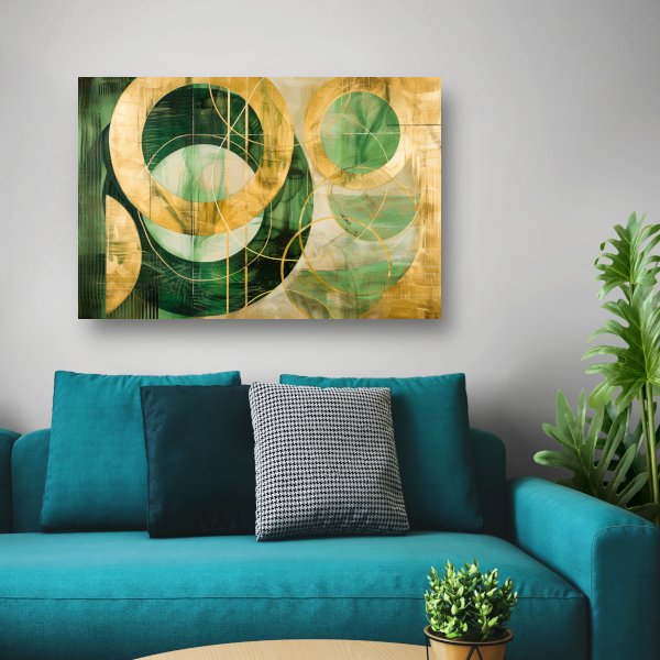 Abstracte gouden en groene geometrie poster