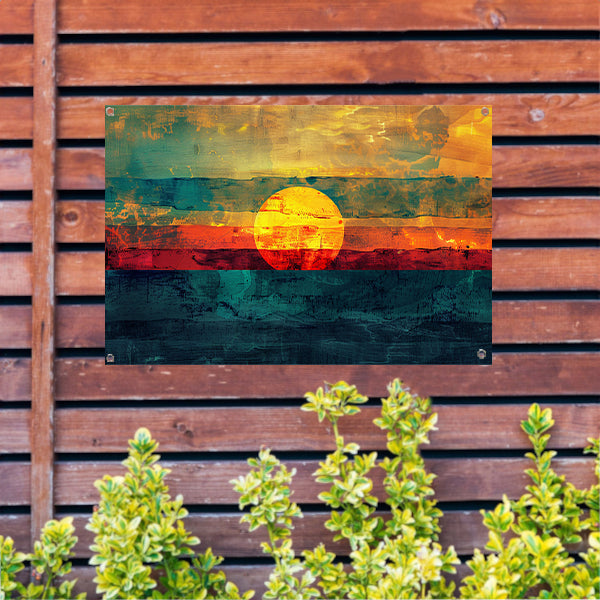 Abstracte digitale zonsondergang schilderij tuinposter