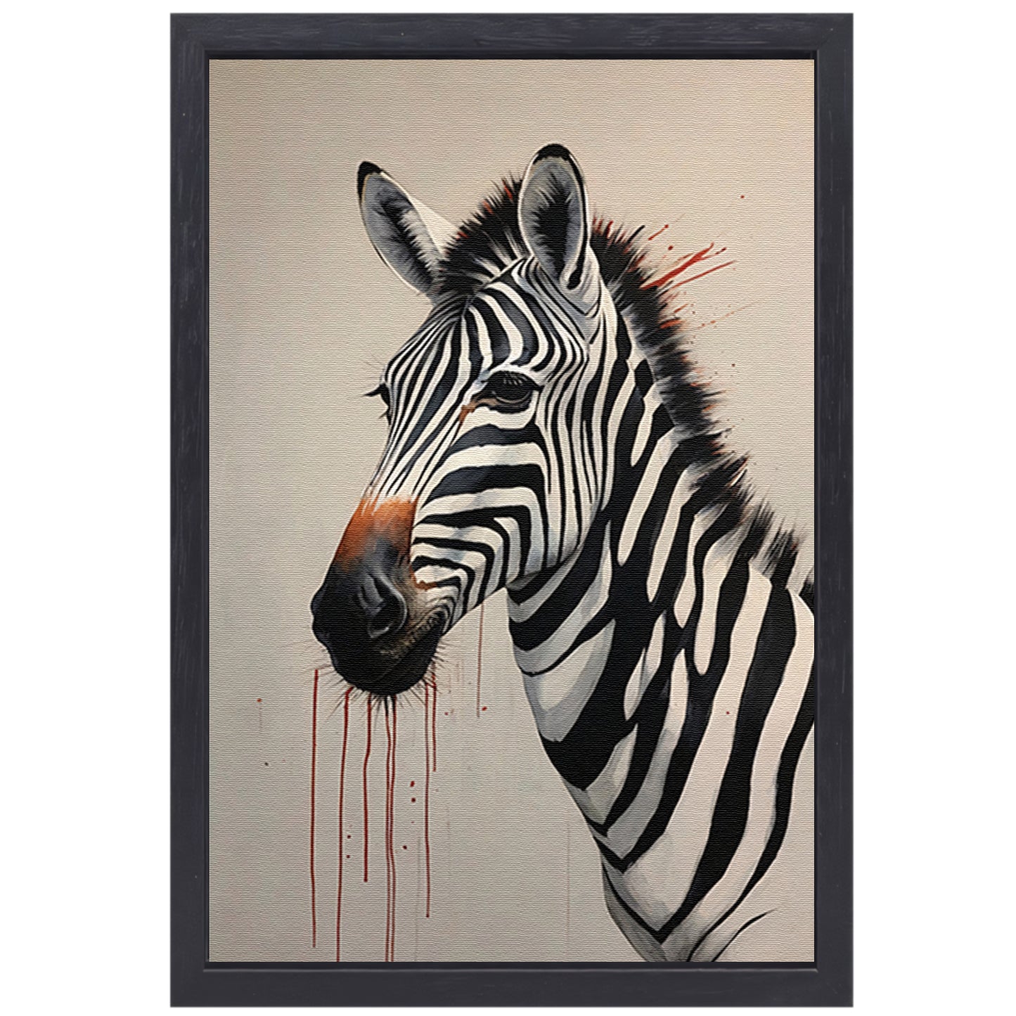 Zebra Portrait with Striking Red Accent canvas met baklijst