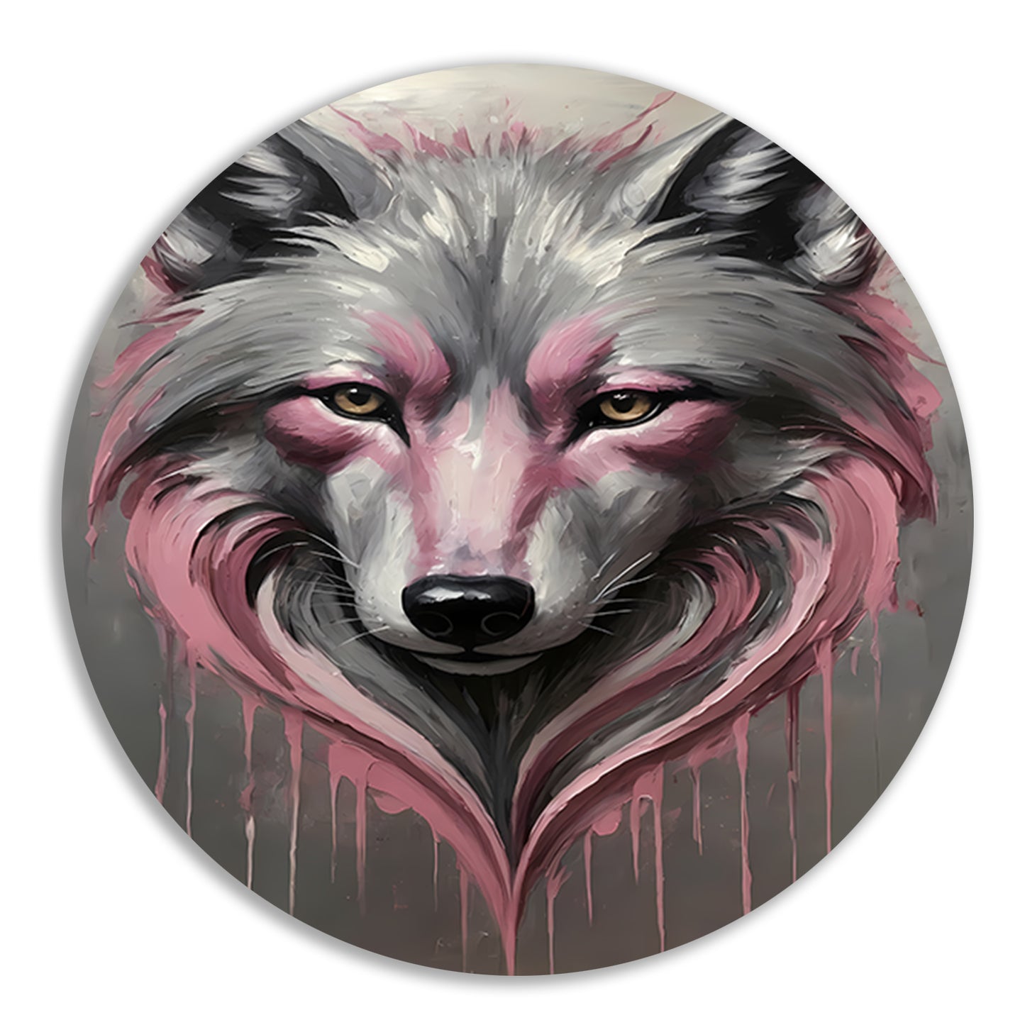 Abstracte Wolf in Druppels van Roze en Grijs forex muurcirkel