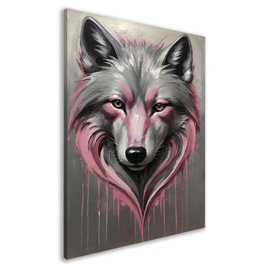 Abstracte Wolf in Druppels van Roze en Grijs canvas