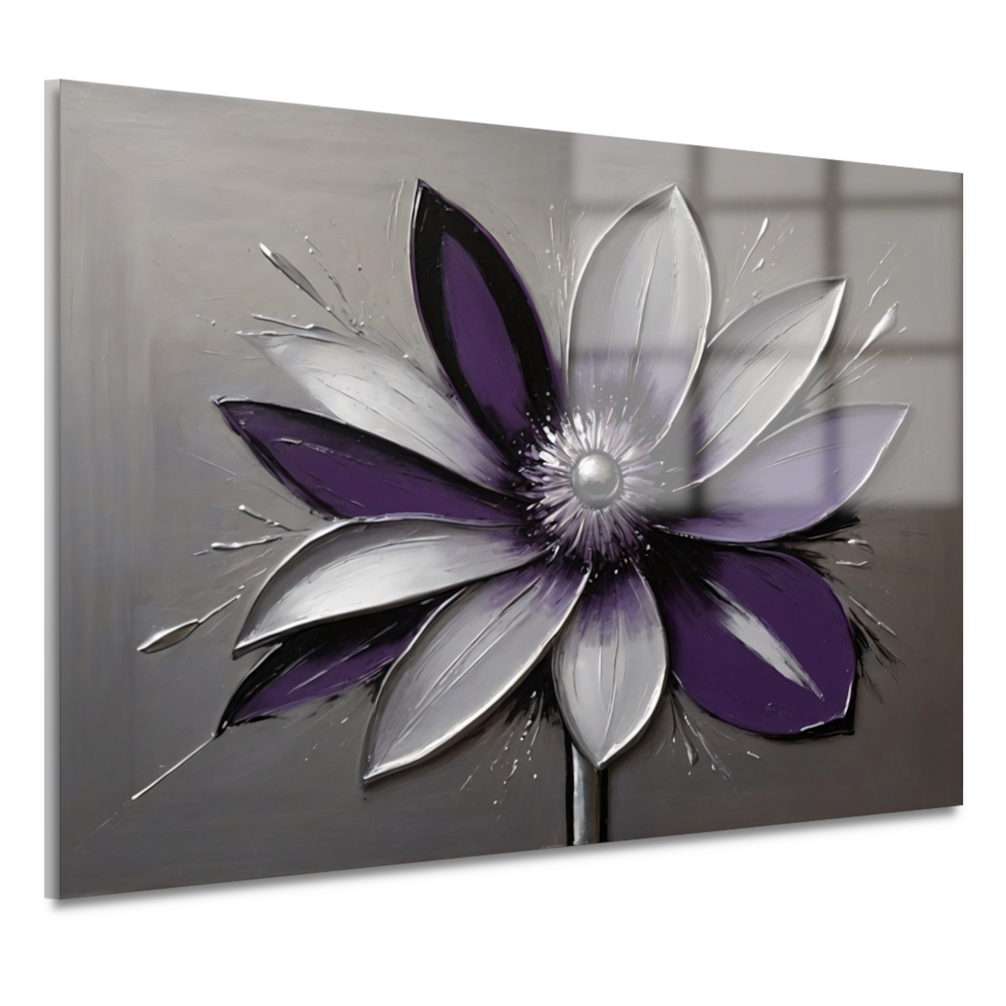 Abstracte Paarse Bloem met Zilveren Accenten acrylglas