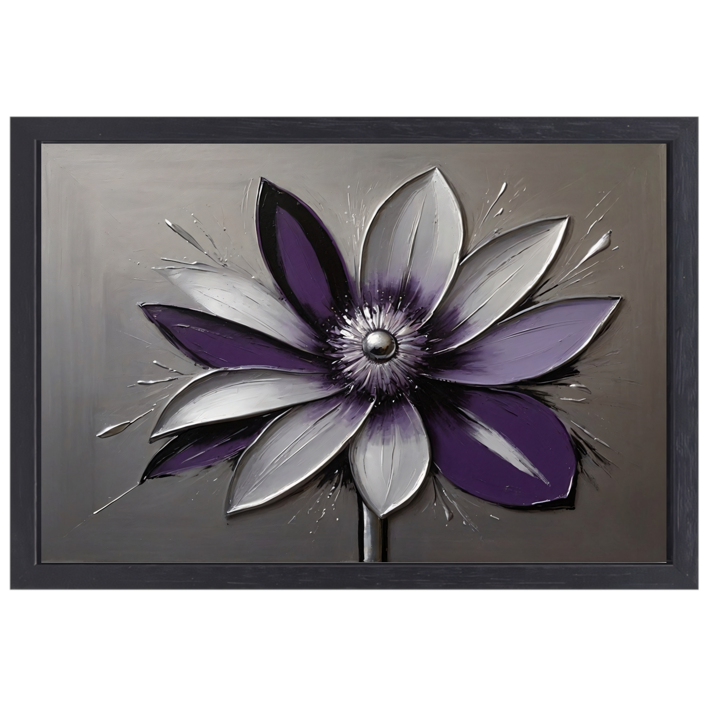Abstracte Paarse Bloem met Zilveren Accenten canvas met baklijst