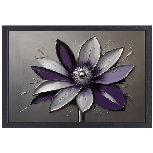 Abstracte Paarse Bloem met Zilveren Accenten canvas met baklijst