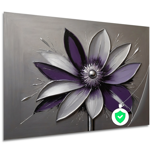 Abstracte Paarse Bloem met Zilveren Accenten poster