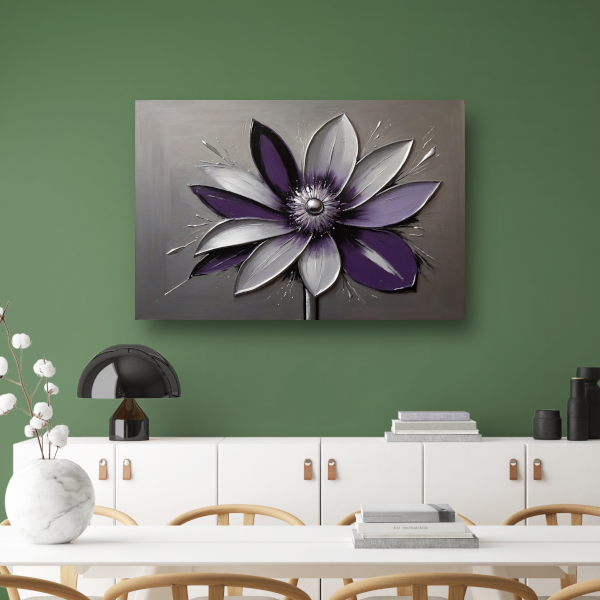 Abstracte Paarse Bloem met Zilveren Accenten canvas