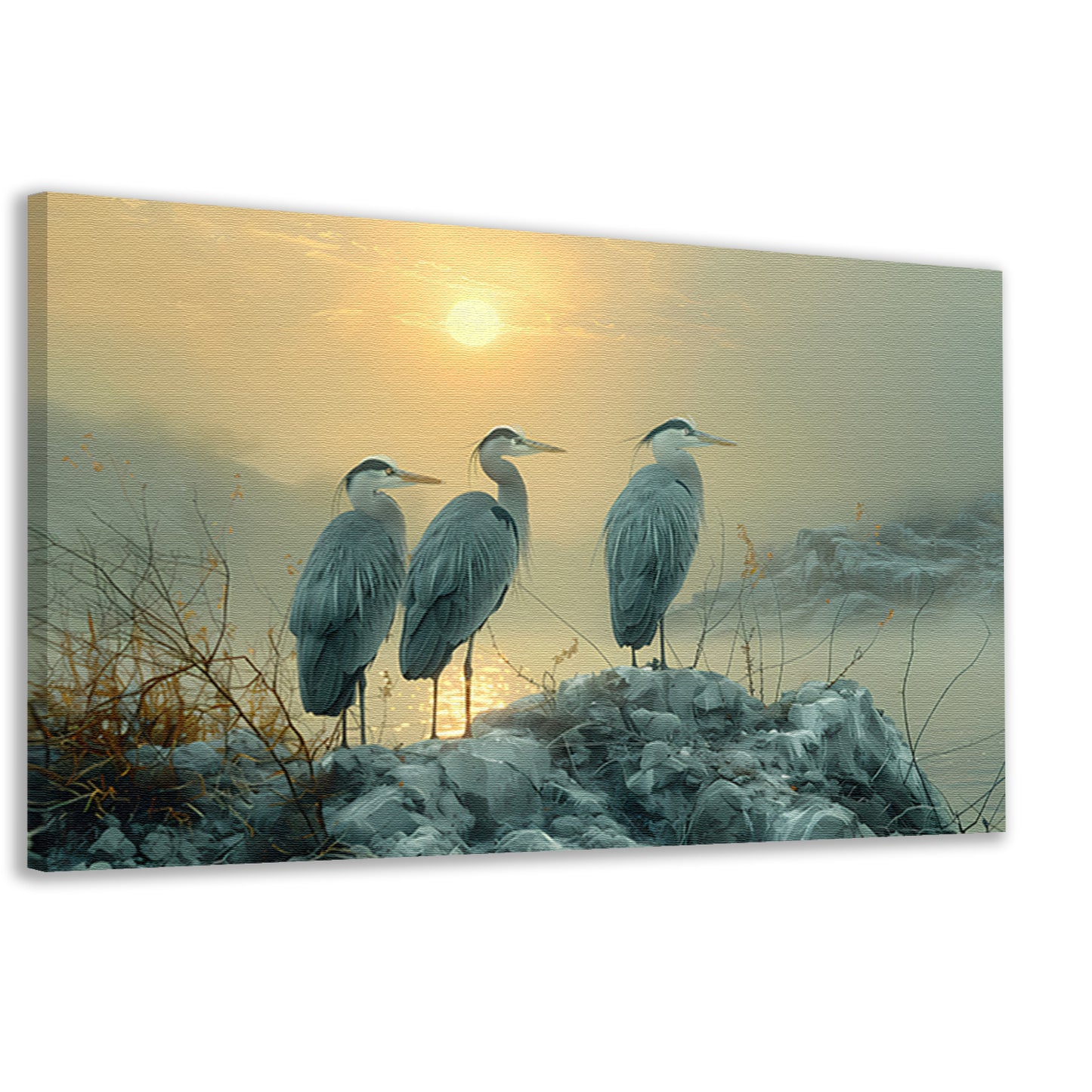 Reigers bij zonsondergang canvas