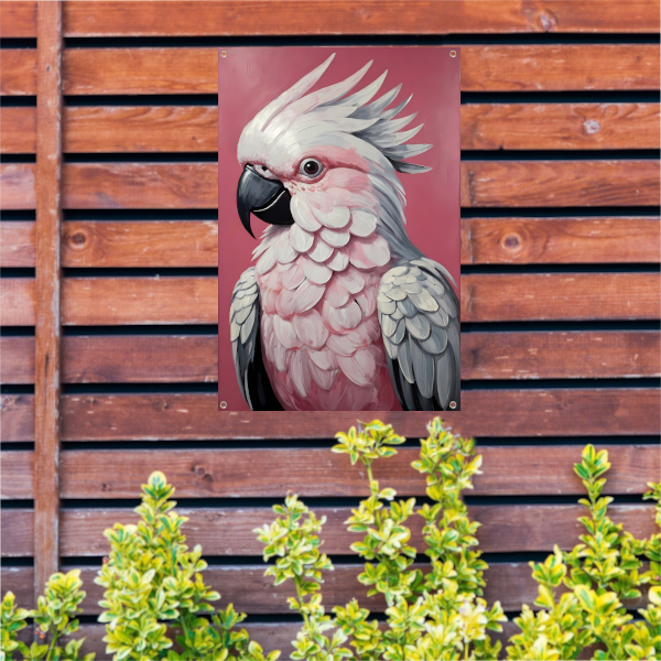 Roze papegaai modern realistisch olieverfportret tuinposter