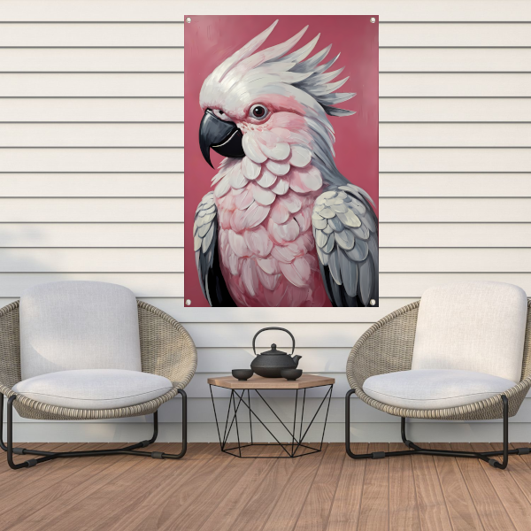 Roze papegaai modern realistisch olieverfportret tuinposter