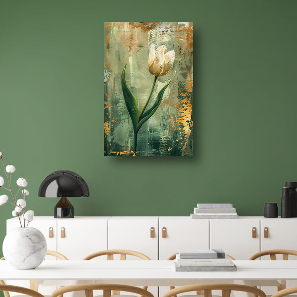 Witte tulp in abstracte expressieve olieverf canvas met baklijst
