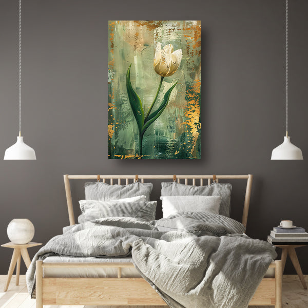 Witte tulp in abstracte expressieve olieverf canvas