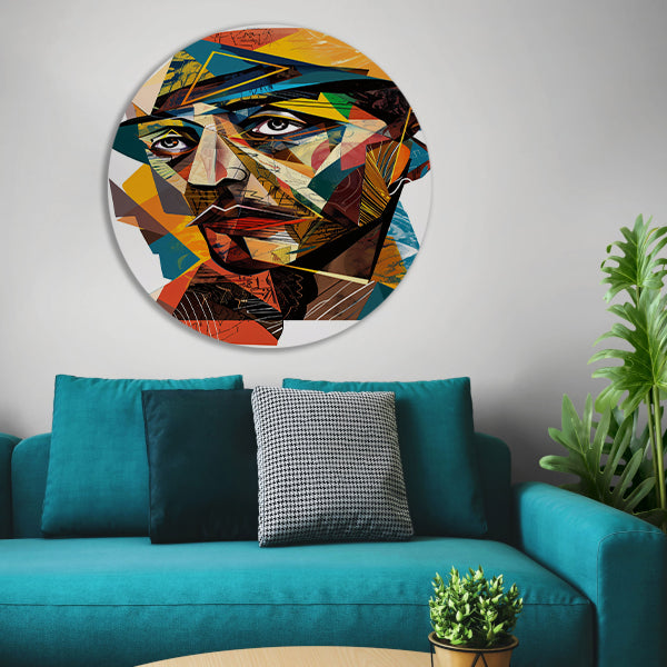 Abstract Kubistisch Portret in Levendige Kleuren aluminium muurcirkel