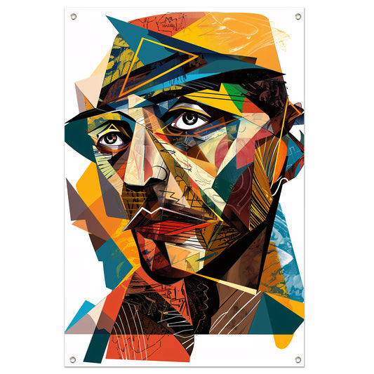 Abstract Kubistisch Portret in Levendige Kleuren tuinposter