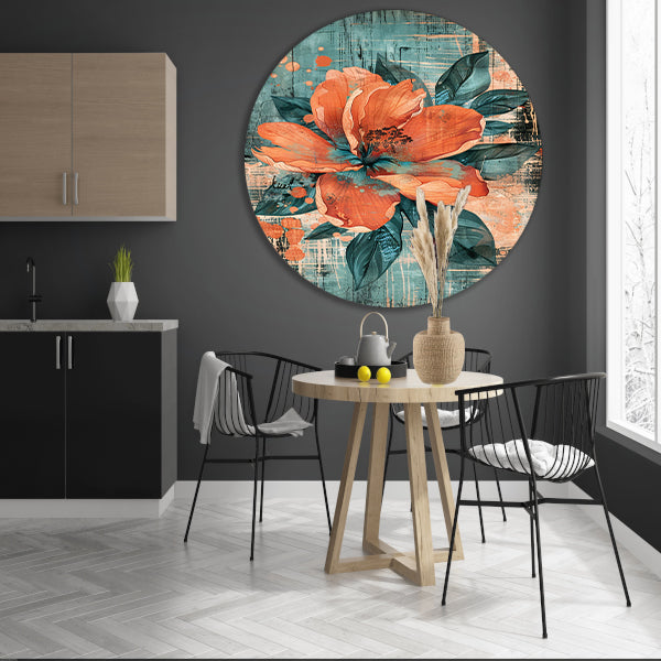 Surrealistische bloem in levendige kleuren aluminium muurcirkel