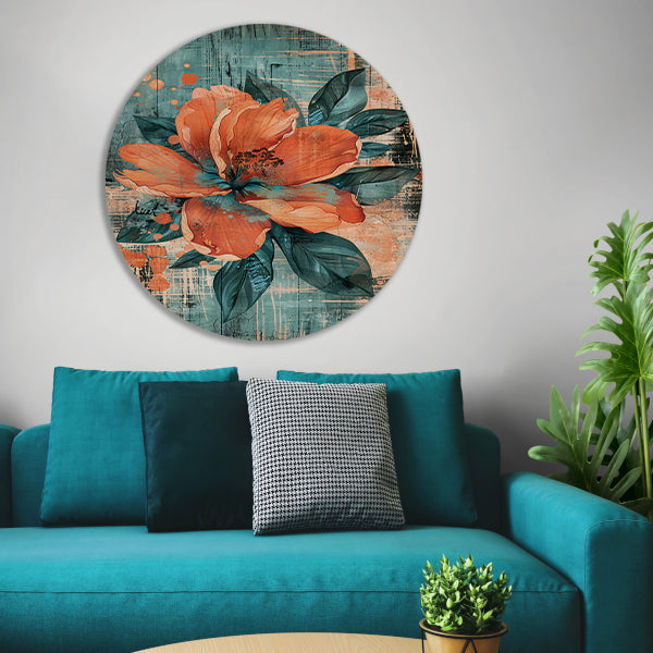 Surrealistische bloem in levendige kleuren aluminium muurcirkel