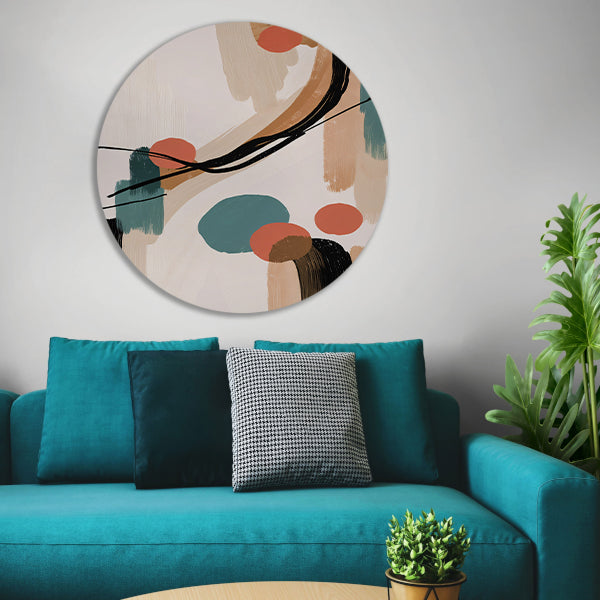 Abstract Japandi stijl schilderij met kleuren aluminium muurcirkel