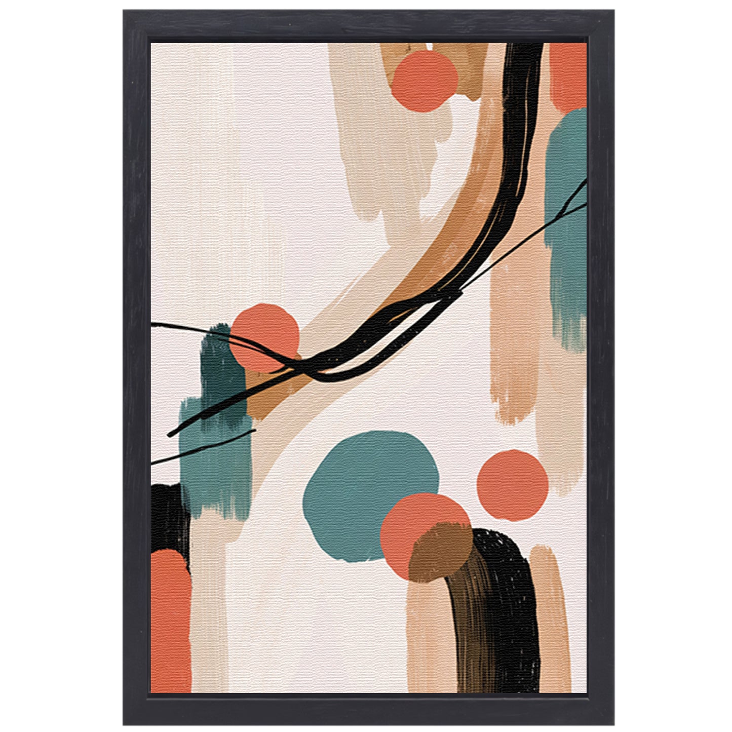 Abstract Japandi stijl schilderij met kleuren canvas met baklijst