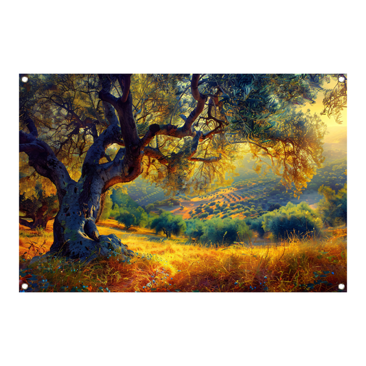 Impressionistische boom in een veld tuinposter