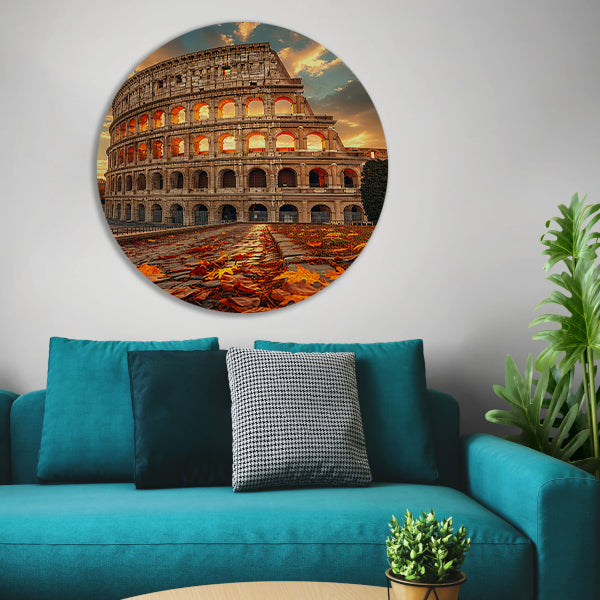 Colosseum in Herfstlicht aluminium muurcirkel