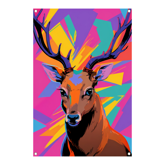 Kleurrijk hert in popart-stijl met abstracte achtergrond tuinposter