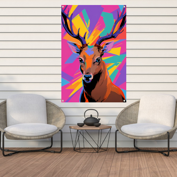 Kleurrijk hert in popart-stijl met abstracte achtergrond tuinposter