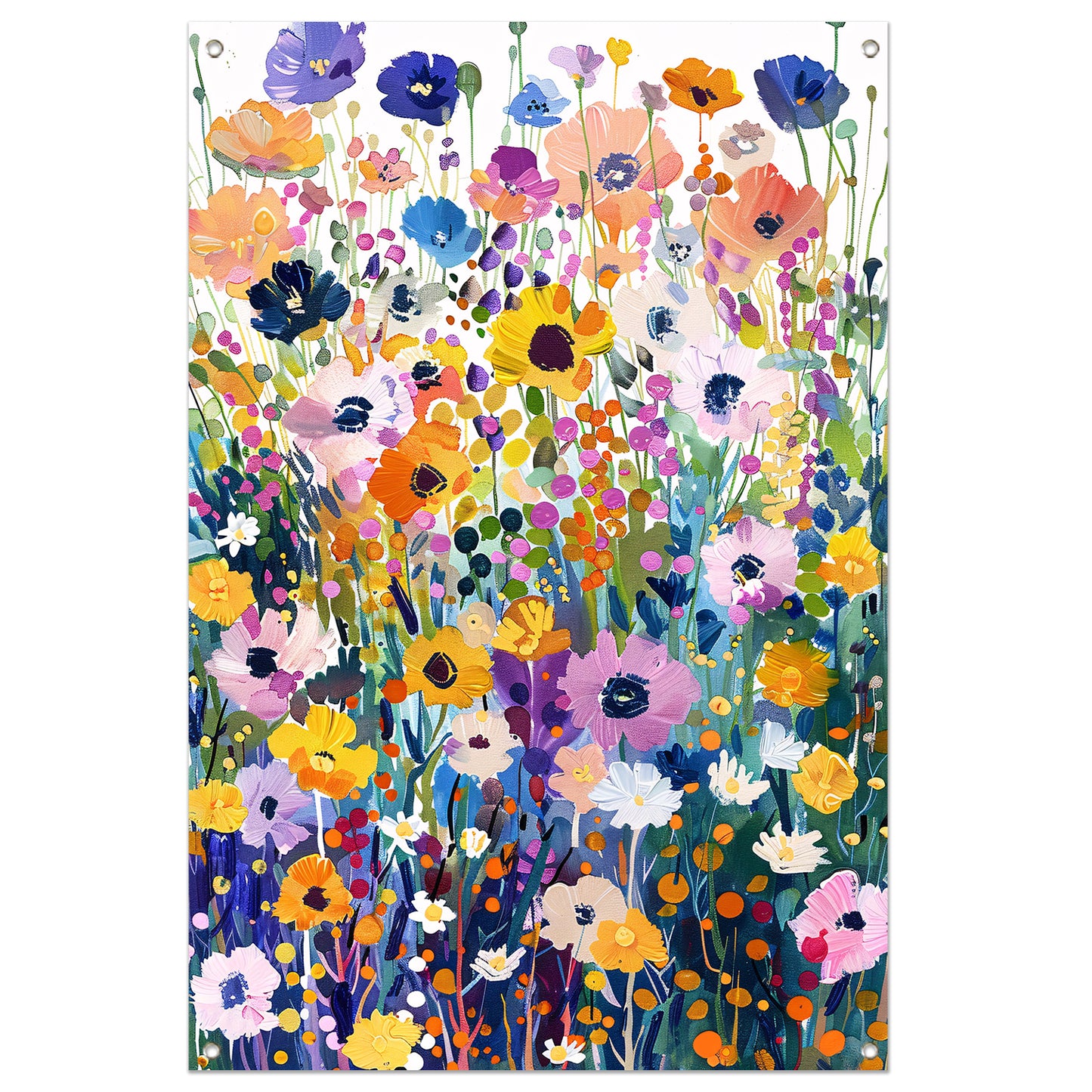 Kleurvol schilderij van bloemenveld in bloei tuinposter