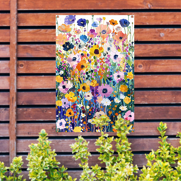 Kleurvol schilderij van bloemenveld in bloei tuinposter