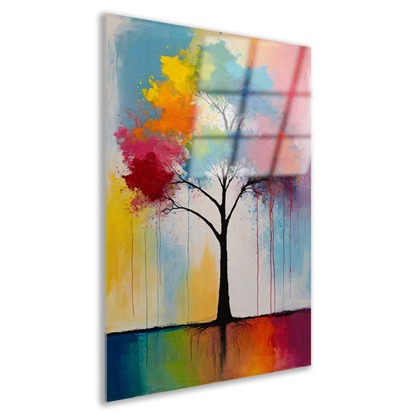 Abstracte Boom met Kleurrijke Uitspattingen acrylglas
