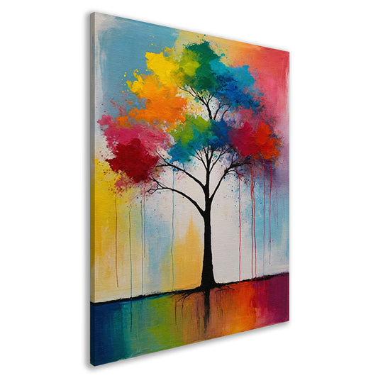 Abstracte Boom met Kleurrijke Uitspattingen canvas