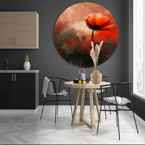 Abstracte bloem tegen kleurrijke achtergrond aluminium muurcirkel