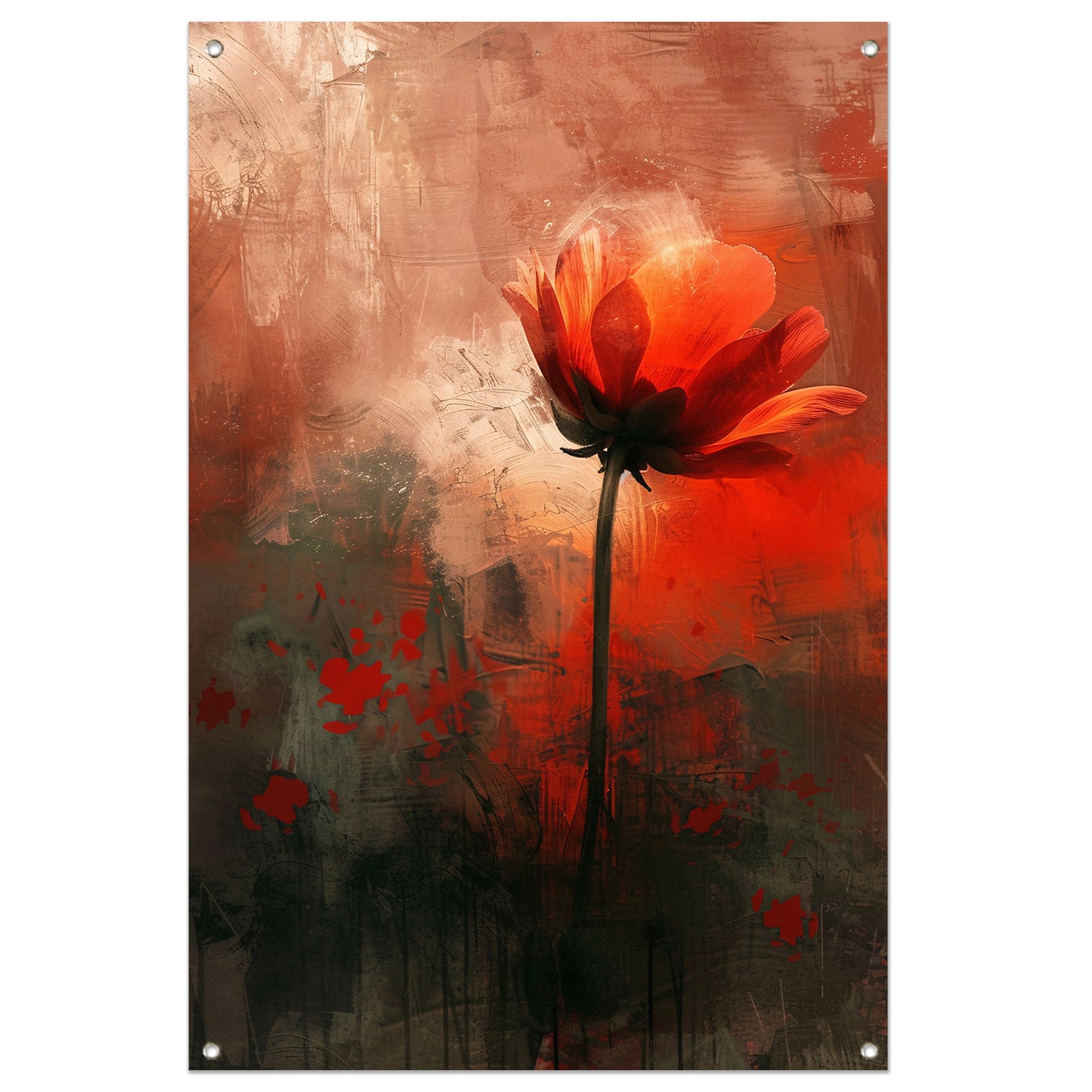 Abstracte bloem tegen kleurrijke achtergrond tuinposter