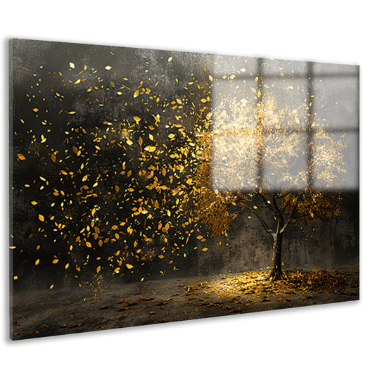 Abstracte boom met gouden bladeren kunst acrylglas